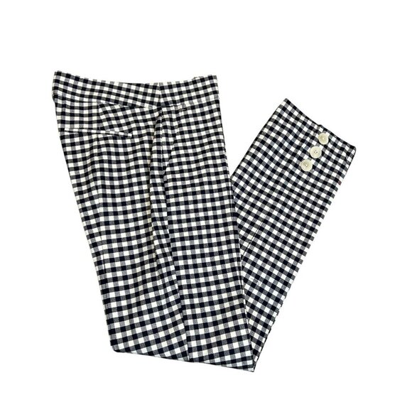 J Crew Navy Blue Gingham Check Remi Ankle Pants Button Detail Size 4T - Picture 3 of 11